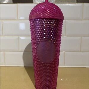 Rare Starbucks Tumbler 24oz Pink Passion Metallic Ice Shimmer Dome‎ Lid 3D Studs